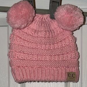 C.C Baby Pink Knit Beanie with Pom-Poms